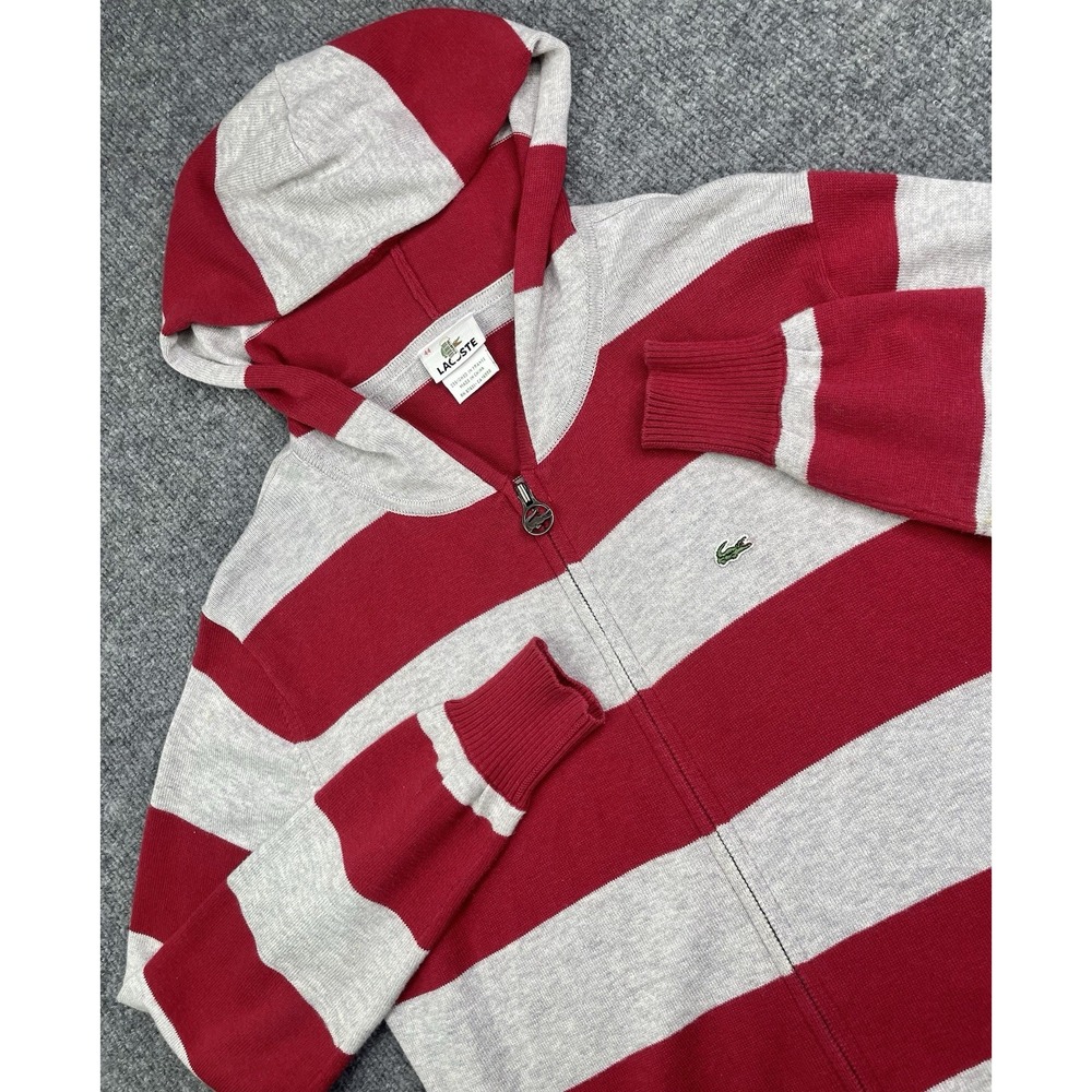Lacoste Hooded Men's 44 Sweater Full Zip Striped Cachmere Blend